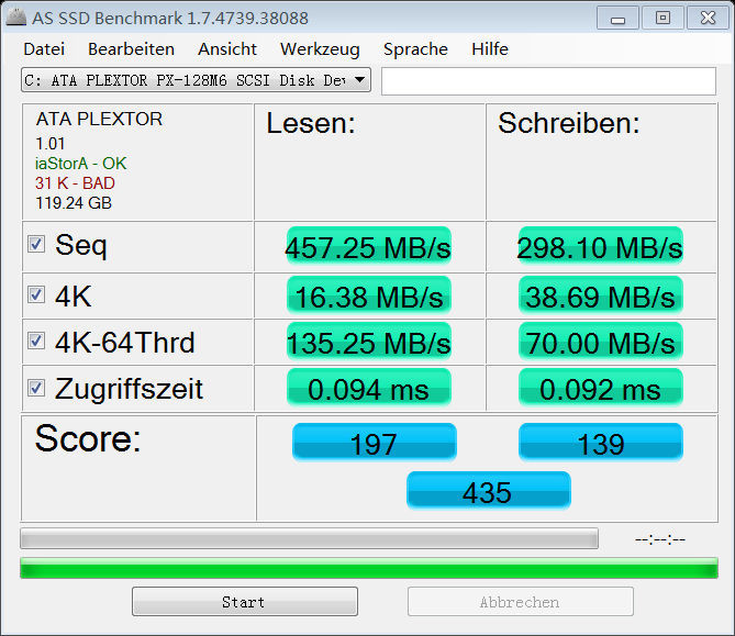 as-ssd-bench ATA PLEXTOR PX-1 2014.6.15 星期日 下午 8-45-21